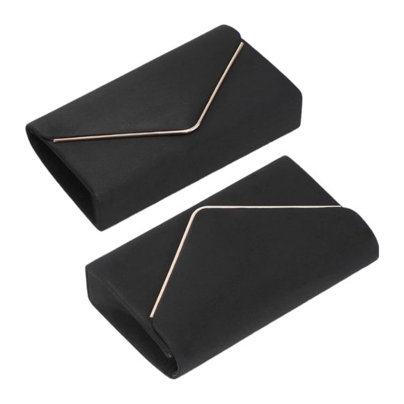 Women's Faux Suede Black Velvet Crossbody Clutch Bag W/ Gold Hardware - Picture 2 of 6